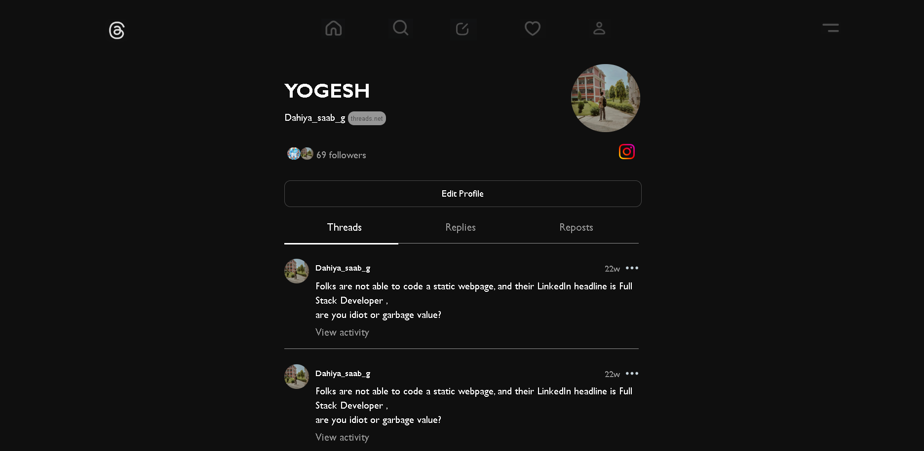 InstaThreads - Social Media Frontend Clone
